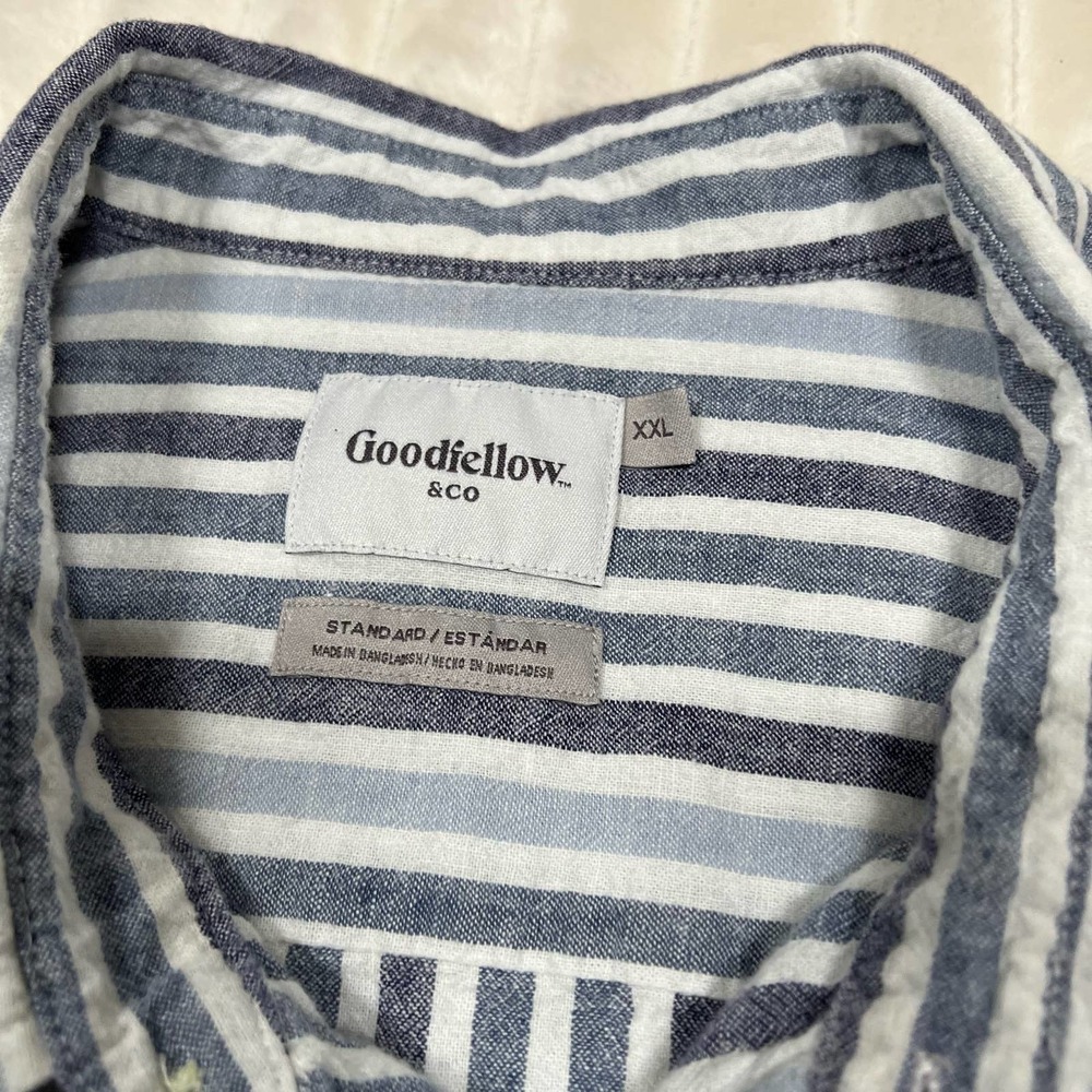 Goodfellow  XXL Striped Linen Button Up Beach Shirt Blue and White - Picture 5 of 7